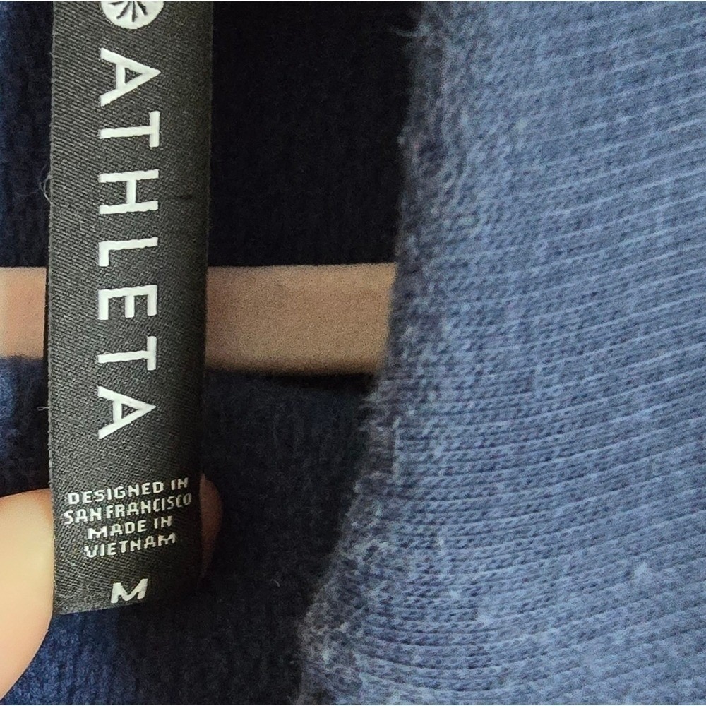 Athleta Cozy Karma Navy Blue Funnel Neck Asymmetrical Pullover Sweatshirt Medium - Picture 8 of 12
